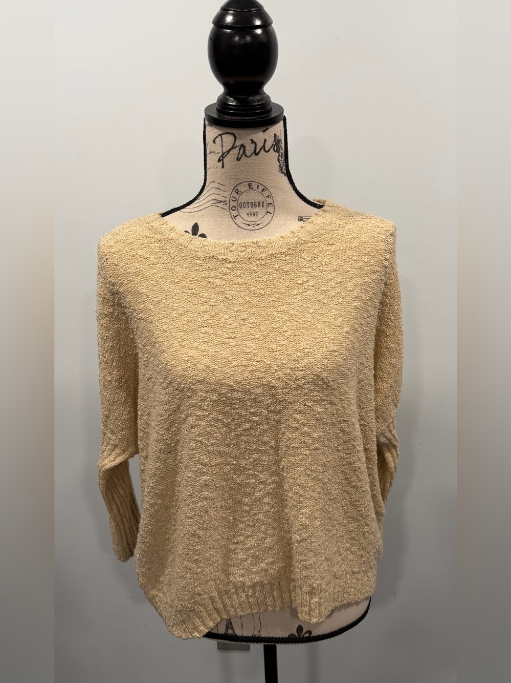Link Cream Bouclé Crewneck Sweater, Size L